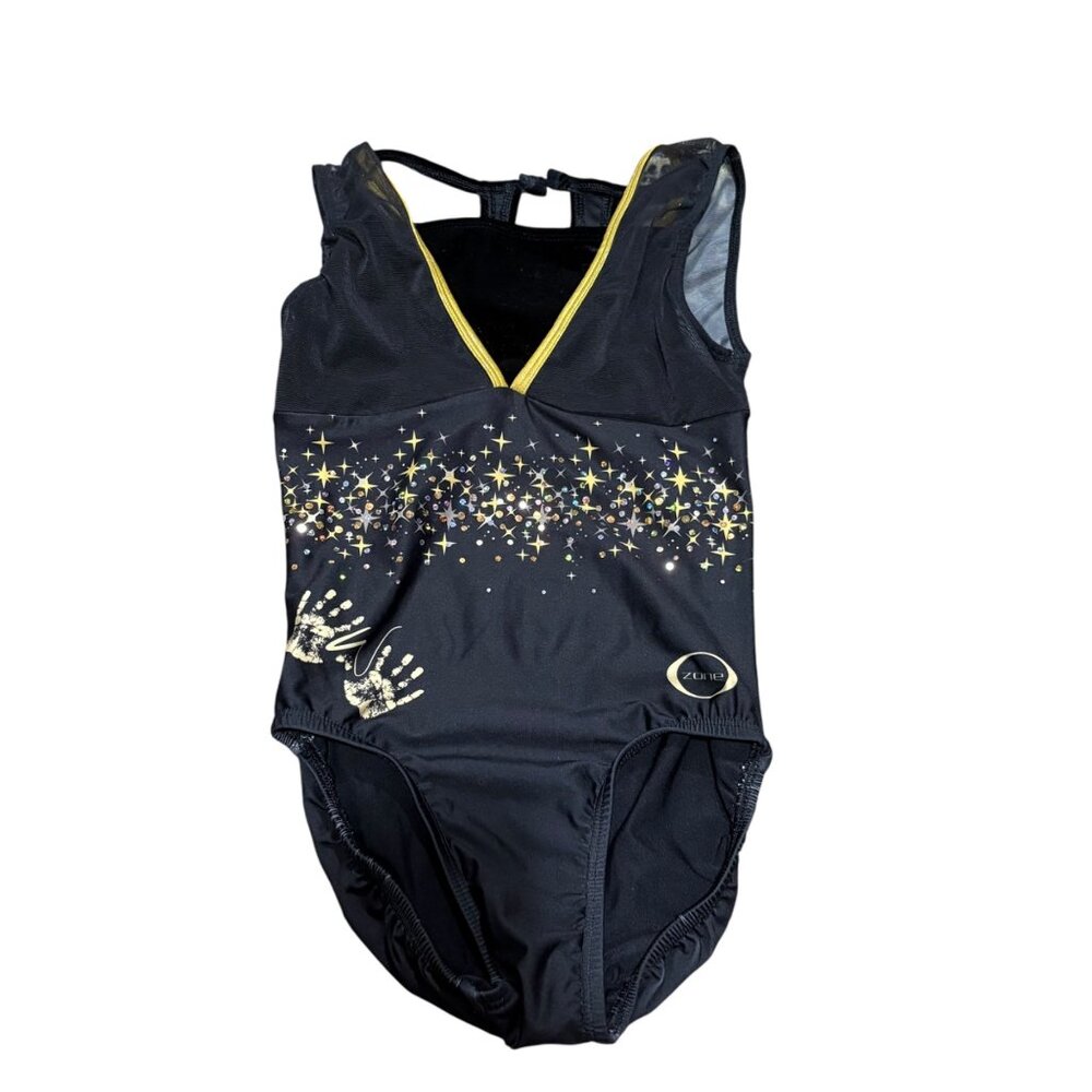 OZone Chalk Warrior Womens AXS Black & Gold Star Gymnastics Leotard